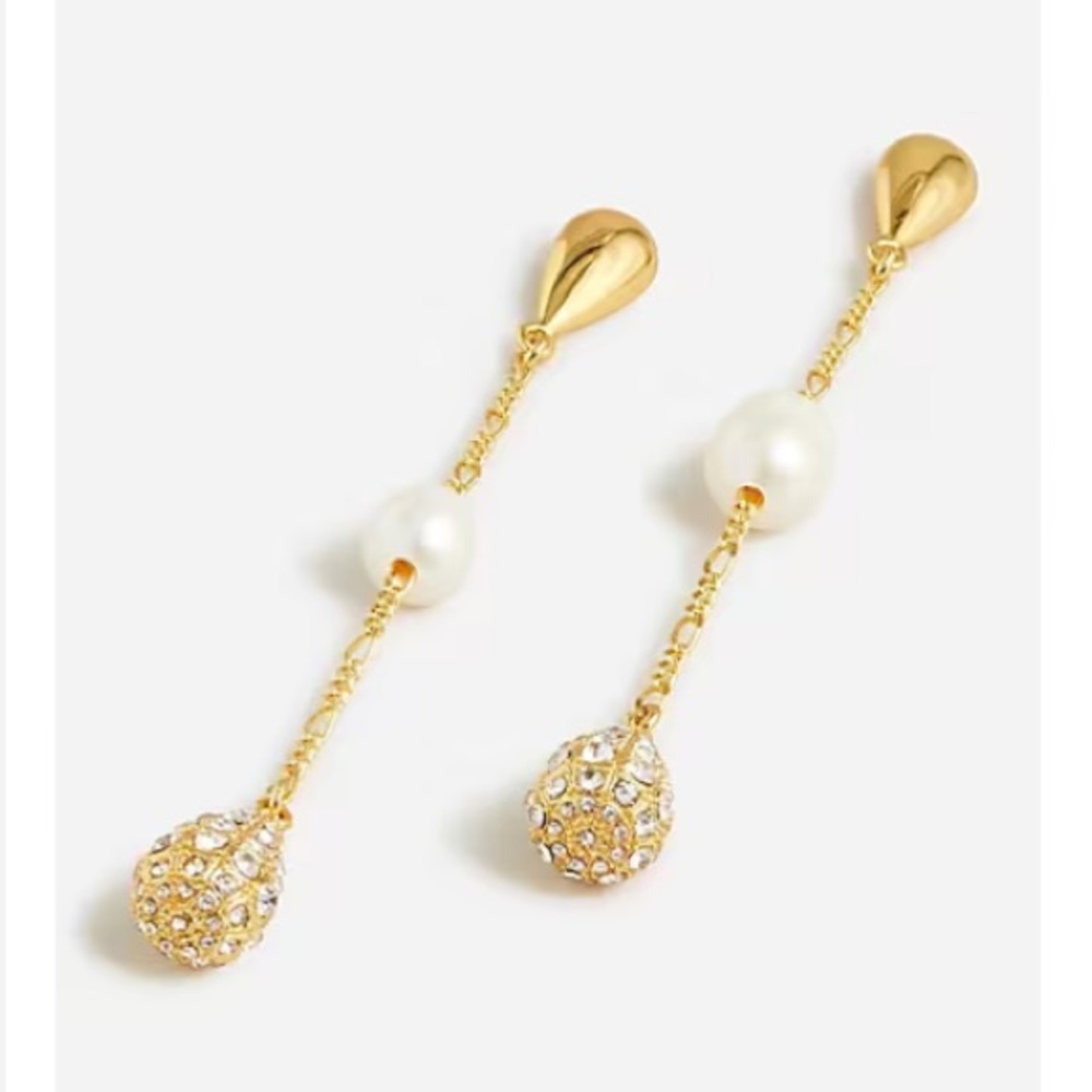 J Crew Pearl and Pave Crystal Waterfall Earrings - NWT